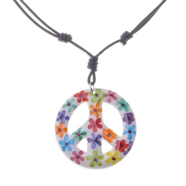 Alternate image for Floral Motif Ceramic Peace Pendant Necklace from Thailand Flower Child