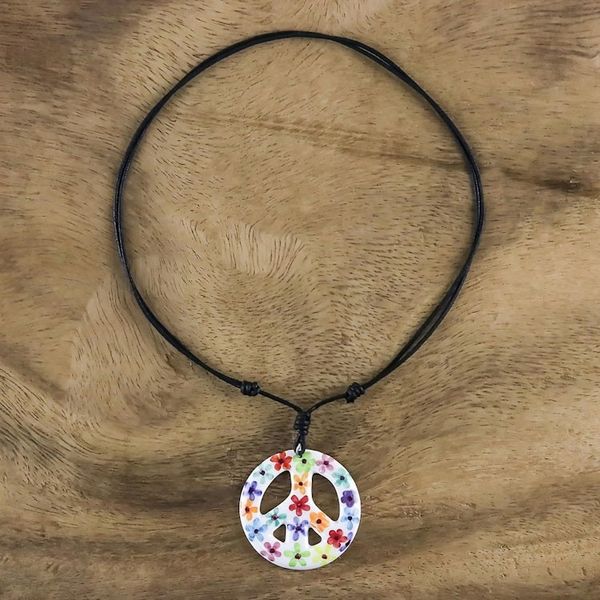 Alternate image for Floral Motif Ceramic Peace Pendant Necklace from Thailand Flower Child