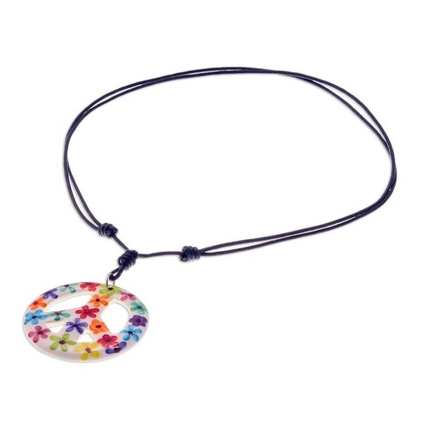 Alternate image for Floral Motif Ceramic Peace Pendant Necklace from Thailand Flower Child