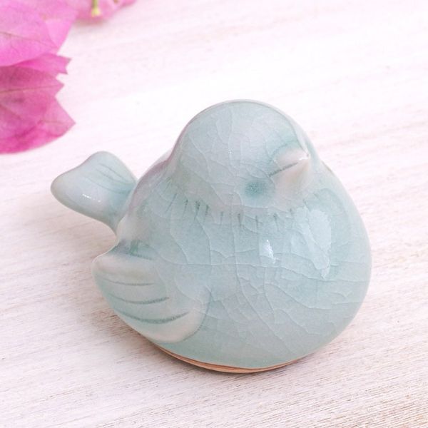 Alternate image for Artisan Crafted Celadon Bird Figurine Sweet Robin