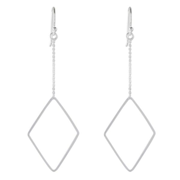 Alternate image for High Polish Sterling Silver Diamond Shaped Dangle Earrings Breezy Diamond
