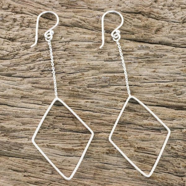 Alternate image for High Polish Sterling Silver Diamond Shaped Dangle Earrings Breezy Diamond