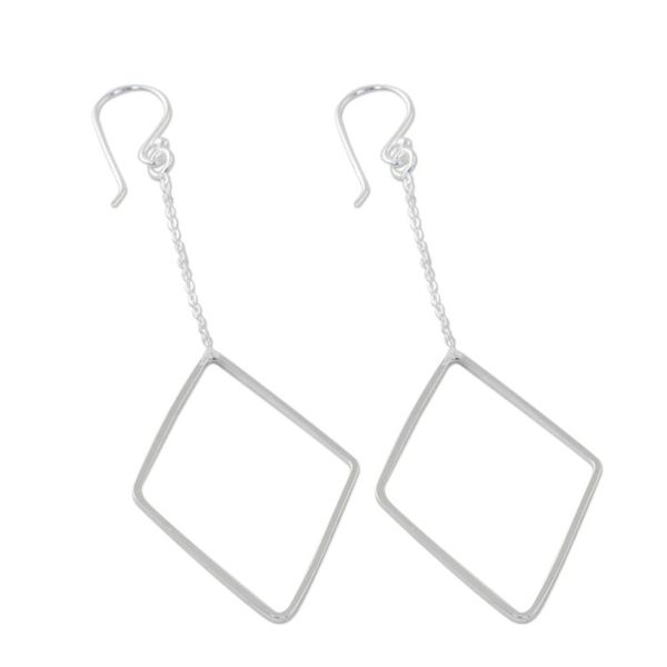 Alternate image for High Polish Sterling Silver Diamond Shaped Dangle Earrings Breezy Diamond