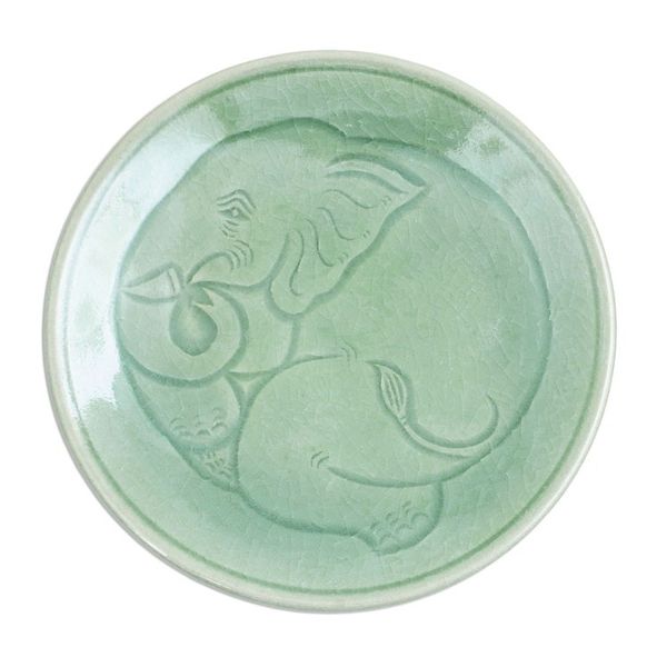 Alternate image for Elephant Motif Handcrafted Thai Celadon Dessert Plate Sleeping Elephant