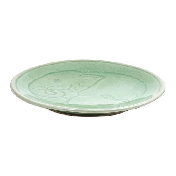 Alternate image for Elephant Motif Handcrafted Thai Celadon Dessert Plate Sleeping Elephant