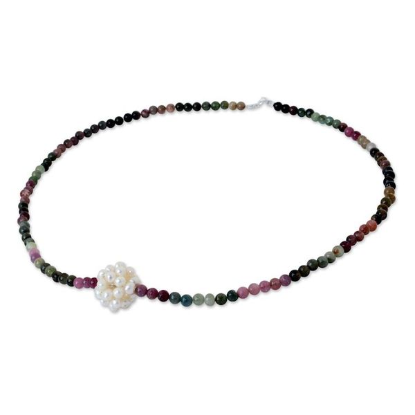Alternate image for Beaded Tourmaline and Pearl Necklace Ivory Chrysanthemum