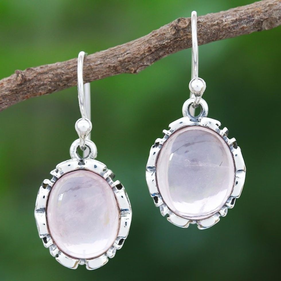 Rose Quartz Sterling Silver Dangle Earrings 'Alluring in Pink'