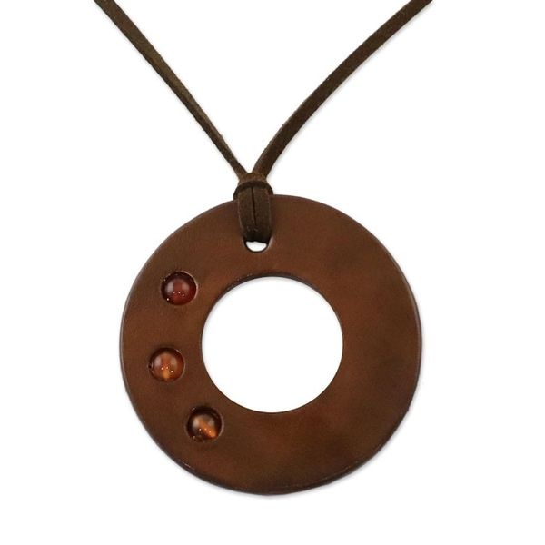 Alternate image for Carnelian and Leather Pendant Necklace from Thailand Lucky Ring