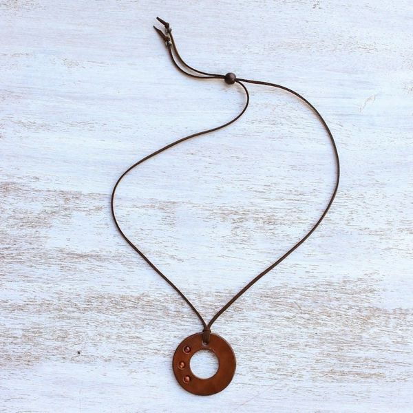 Alternate image for Carnelian and Leather Pendant Necklace from Thailand Lucky Ring
