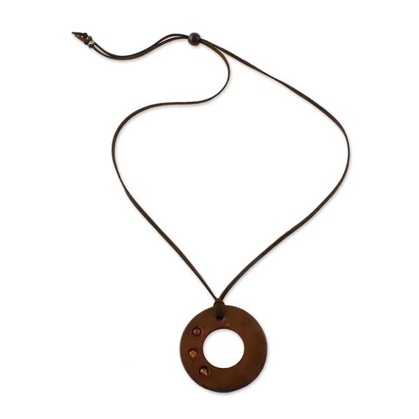 Alternate image for Carnelian and Leather Pendant Necklace from Thailand Lucky Ring