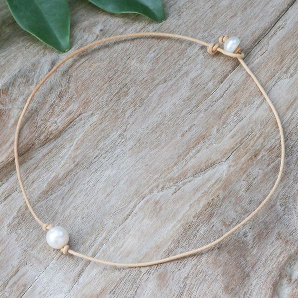 Alternate image for Leather Cord Necklace with Cultured Pearl Pendant and Clasp Innocent Soul