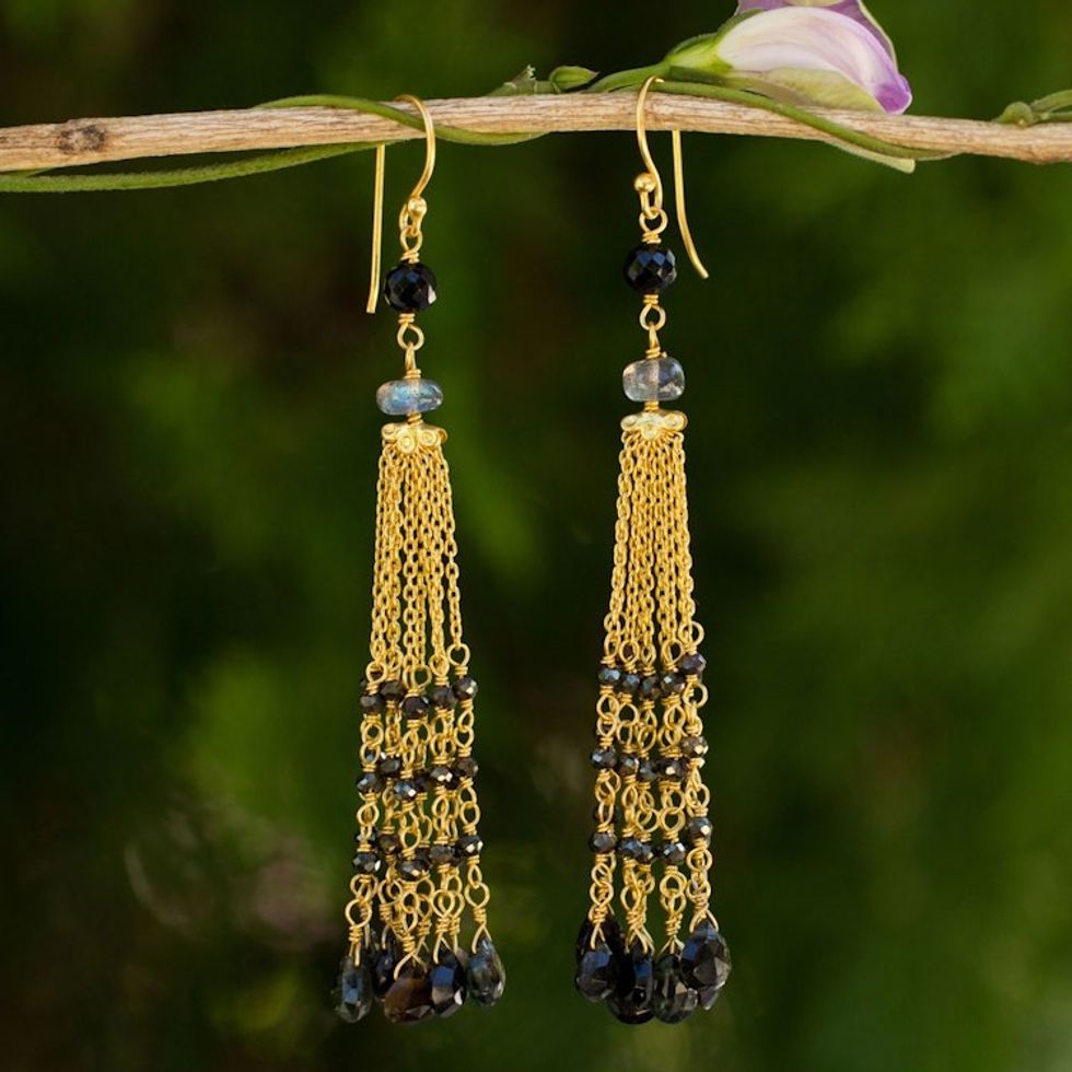 Gold Plated Earrings with Labradorite Tourmaline and Spinel 'Elysian Cascade'