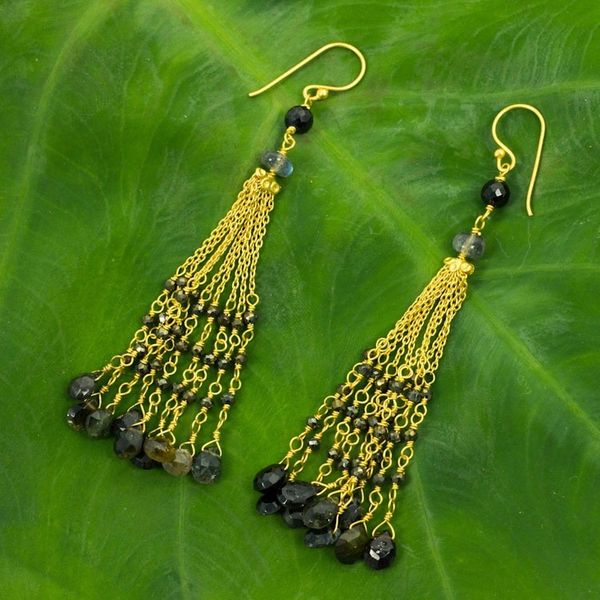 Alternate image for Gold Plated Earrings with Labradorite Tourmaline and Spinel Elysian Cascade