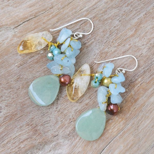 Alternate image for Blue-Toned Multi-Gemstone Beaded Cluster Dangle Earrings Heavens Jewels