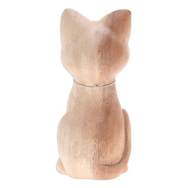 Alternate image for Hand-Carved Raintree Wood Cat Figurine with Aluminum Bell Feline Melody