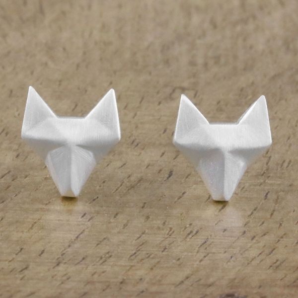 Alternate image for Geometric Fox Sterling Silver Stud Earrings from Thailand Fox Lover