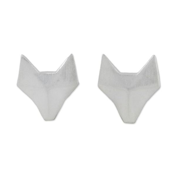 Alternate image for Geometric Fox Sterling Silver Stud Earrings from Thailand Fox Lover
