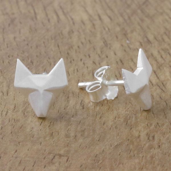 Alternate image for Geometric Fox Sterling Silver Stud Earrings from Thailand Fox Lover