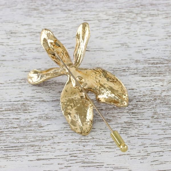 Alternate image for Gold Plated Natural Orchid and Gold Plated Brass Stickpin Chiang Mai Orchid