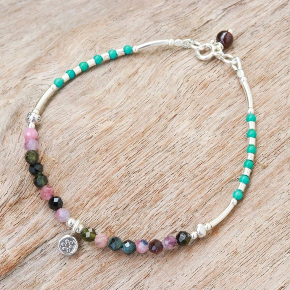 Tourmaline and Garnet Beaded Charm Bracelet 'Daisy Petals'
