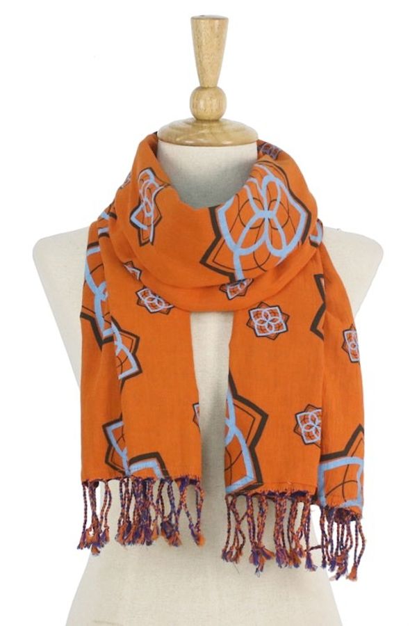 Alternate image for Orange and Indigo Cotton Floral Scarf Handmade in Thailand Radiant Bloom