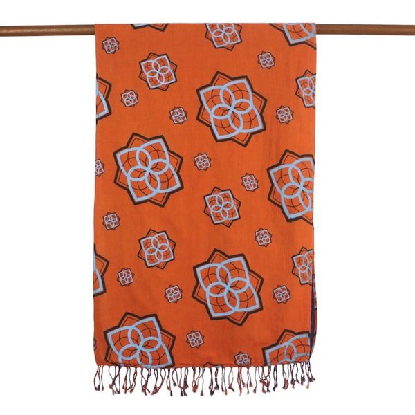 Alternate image for Orange and Indigo Cotton Floral Scarf Handmade in Thailand Radiant Bloom