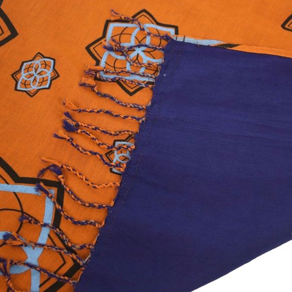 Alternate image for Orange and Indigo Cotton Floral Scarf Handmade in Thailand Radiant Bloom