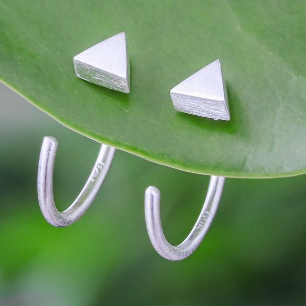 Alternate image for Minimalist Matte Triangle Sterling Silver Ear Cuff Earrings Sole Triangle
