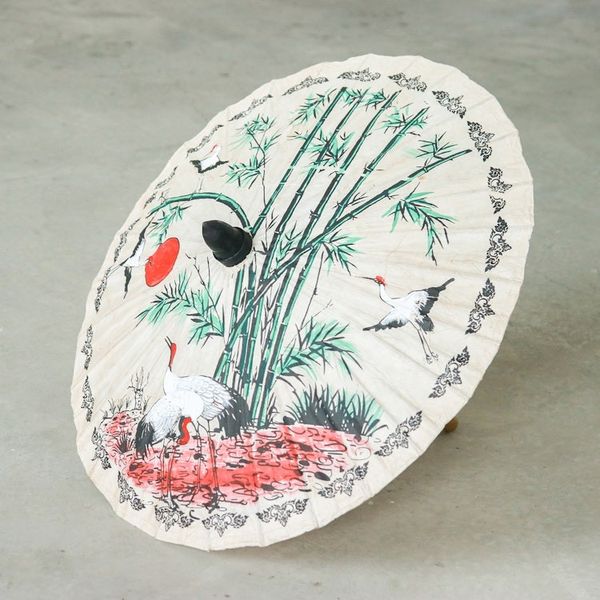 Alternate image for Paper And Bamboo Parasol with Asian Crane Motif Crane Morning
