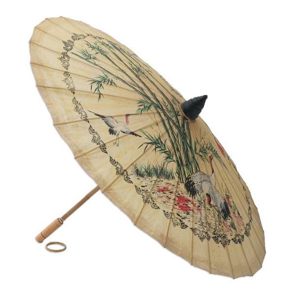 Alternate image for Paper And Bamboo Parasol with Asian Crane Motif Crane Morning