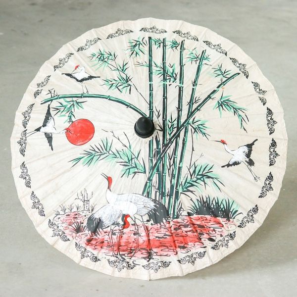 Alternate image for Paper And Bamboo Parasol with Asian Crane Motif Crane Morning
