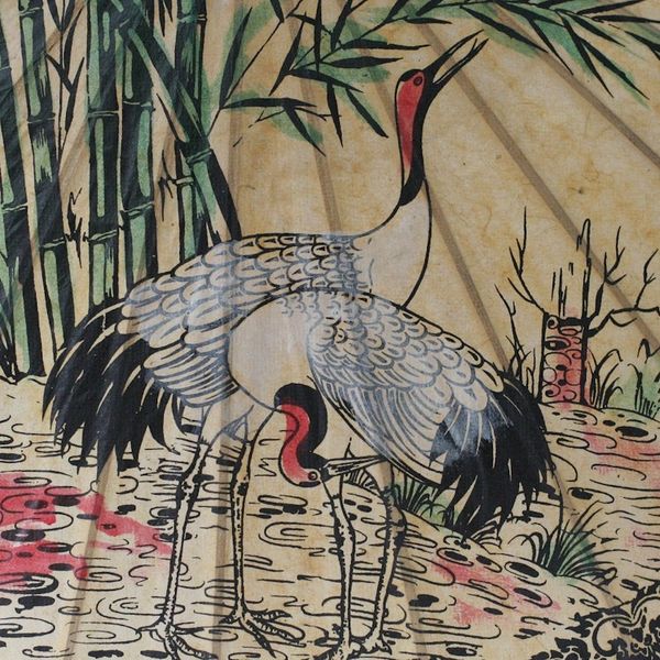 Alternate image for Paper And Bamboo Parasol with Asian Crane Motif Crane Morning