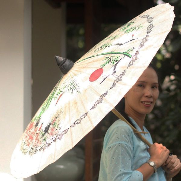 Alternate image for Paper And Bamboo Parasol with Asian Crane Motif Crane Morning