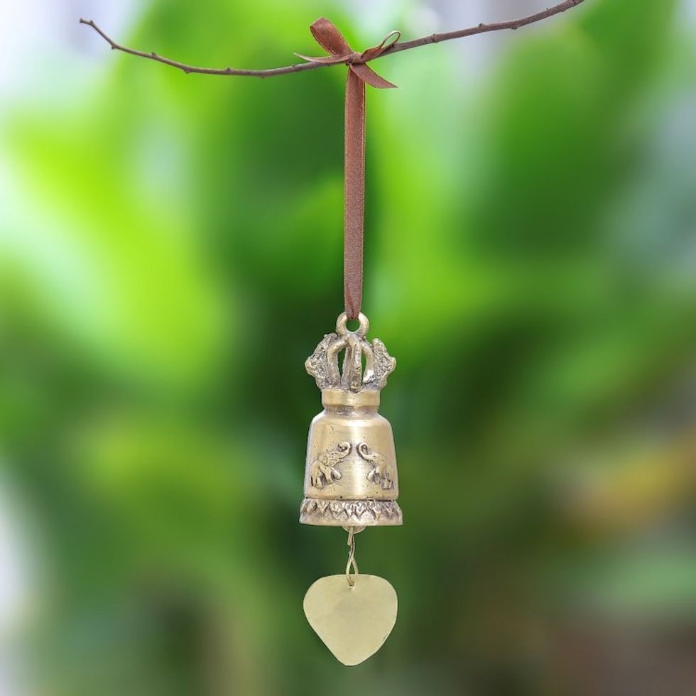Elephant-Themed Brass Bell Crafted in Thailand 'Golden Elephant Song'