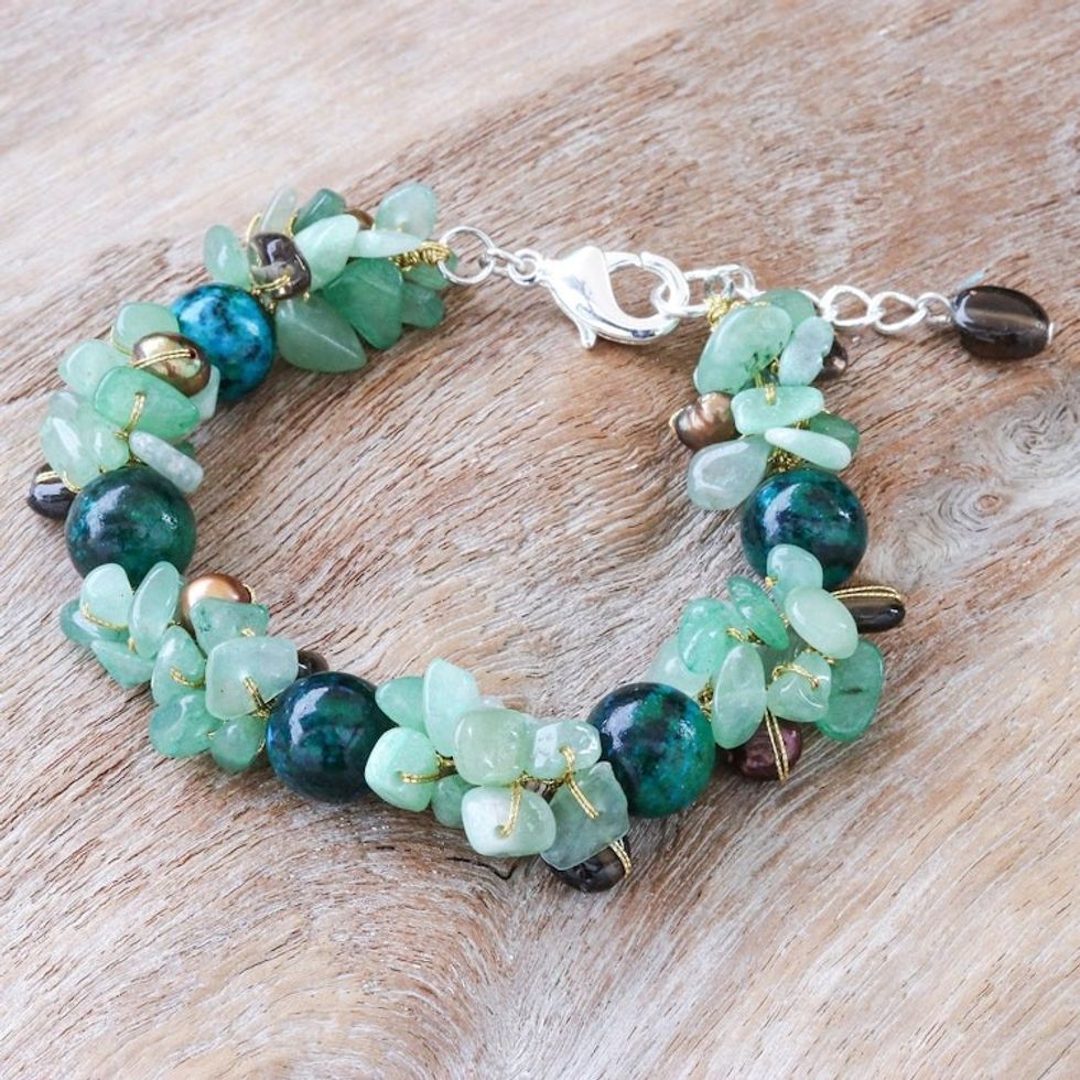 Smoky Quartz and Cultured Pearl Beaded Bracelet 'Sea Foam Charm'