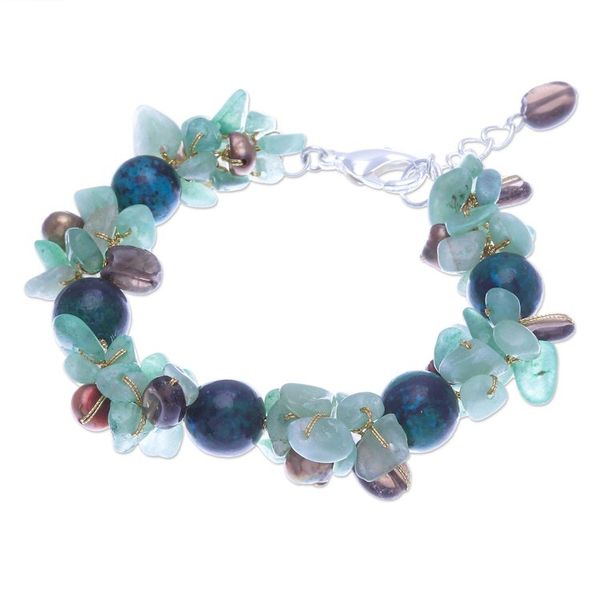 Alternate image for Smoky Quartz and Cultured Pearl Beaded Bracelet Sea Foam Charm