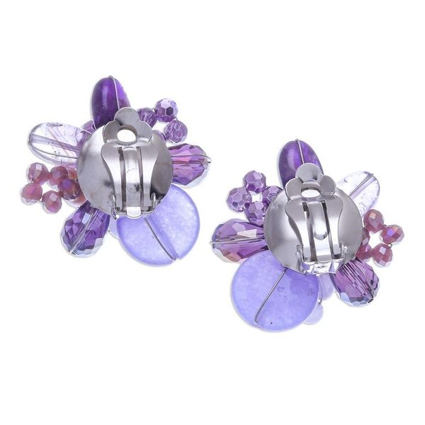 Alternate image for Amethyst and Cultured Pearl Cluster Clip-On Earrings Solaris in Purple