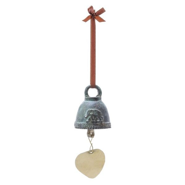 Alternate image for Oxidized Green Elephant Motif Brass Bell from Thailand Elephant Ring