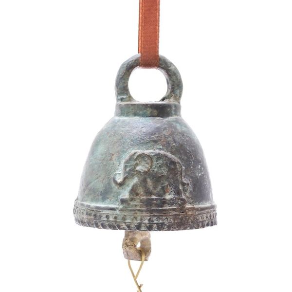 Alternate image for Oxidized Green Elephant Motif Brass Bell from Thailand Elephant Ring