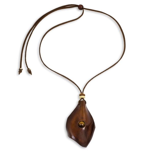 Alternate image for Mens Leather Wood and Tigers Eye Pendant Necklace Thai Cowboy