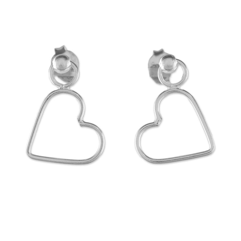 925 Sterling Silver Heart Shaped Frame Earrings 'Elegant Heart'