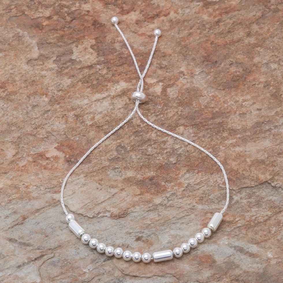 Beaded Sterling Silver Bracelet Crafted in Thailand 'Message of Belief'