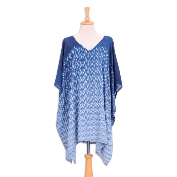 Alternate image for Hand Made Tie-Die Rayon Caftan Thai Rain in Dark Blue
