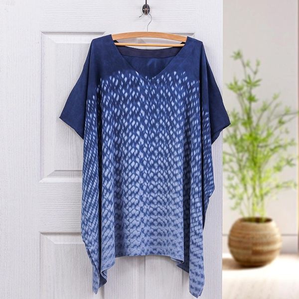 Alternate image for Hand Made Tie-Die Rayon Caftan Thai Rain in Dark Blue
