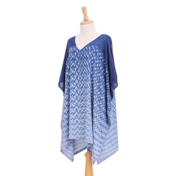 Alternate image for Hand Made Tie-Die Rayon Caftan Thai Rain in Dark Blue