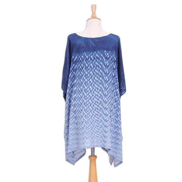 Alternate image for Hand Made Tie-Die Rayon Caftan Thai Rain in Dark Blue
