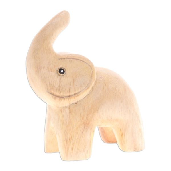 Alternate image for Hand-Carved Baby Elephant Raintree Wood Figurine Plump Joy