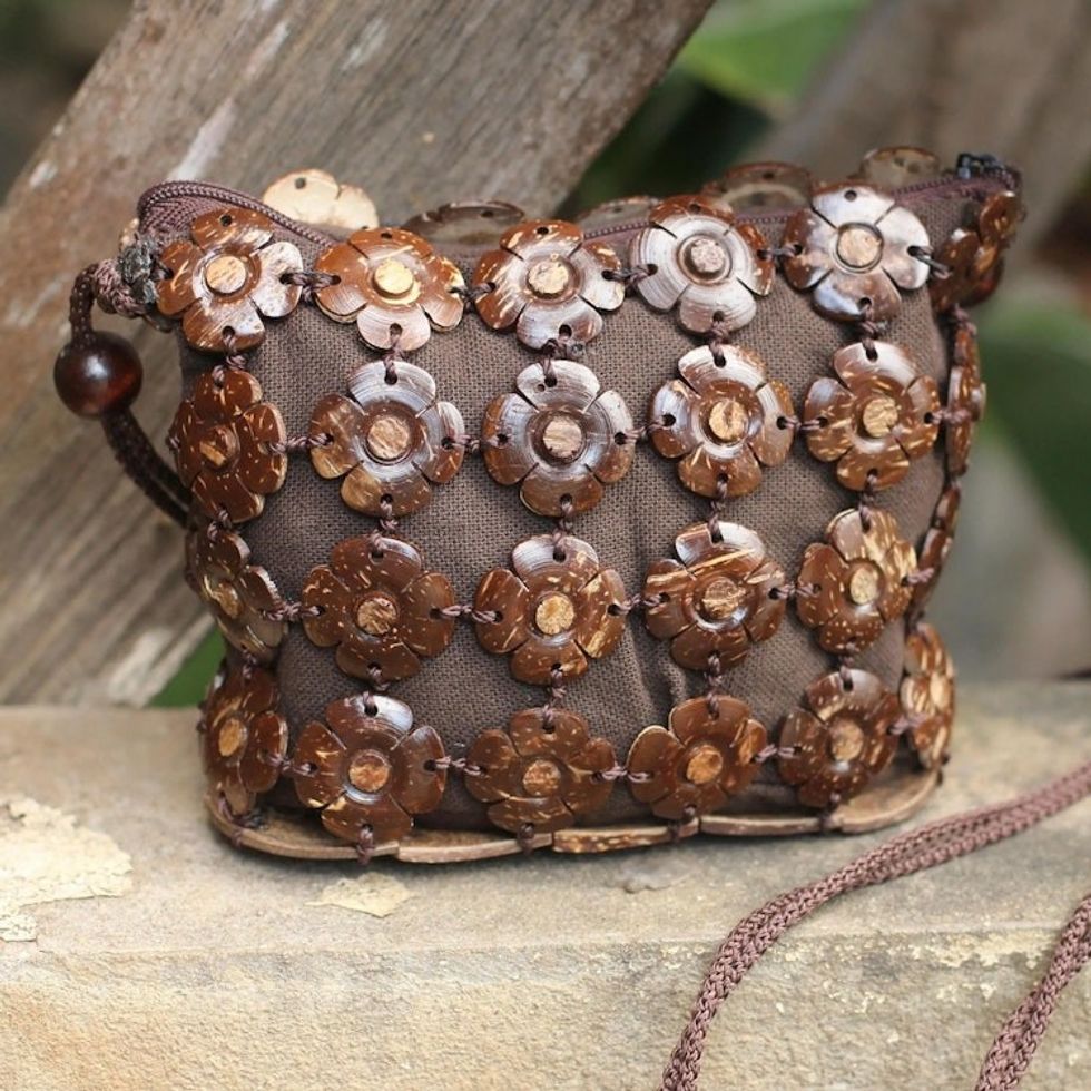 Fair Trade Floral Coconut Shell Shoulder Bag 'Petite Blossoms'