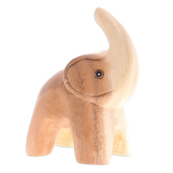 Alternate image for Hand-Carved Baby Elephant Raintree Wood Figurine Plump Joy
