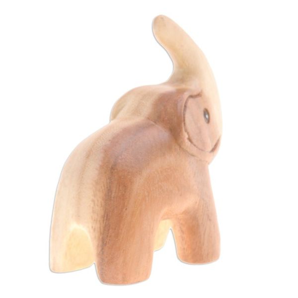 Alternate image for Hand-Carved Baby Elephant Raintree Wood Figurine Plump Joy